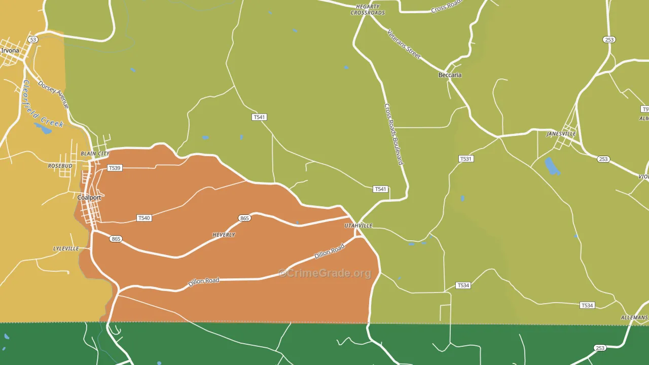 Utahville, PA Map of Murder Rates