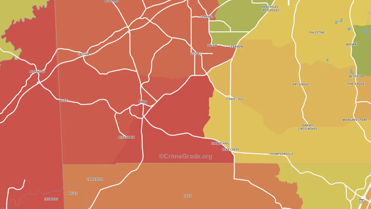 Utica, MS Map of Murder Rates