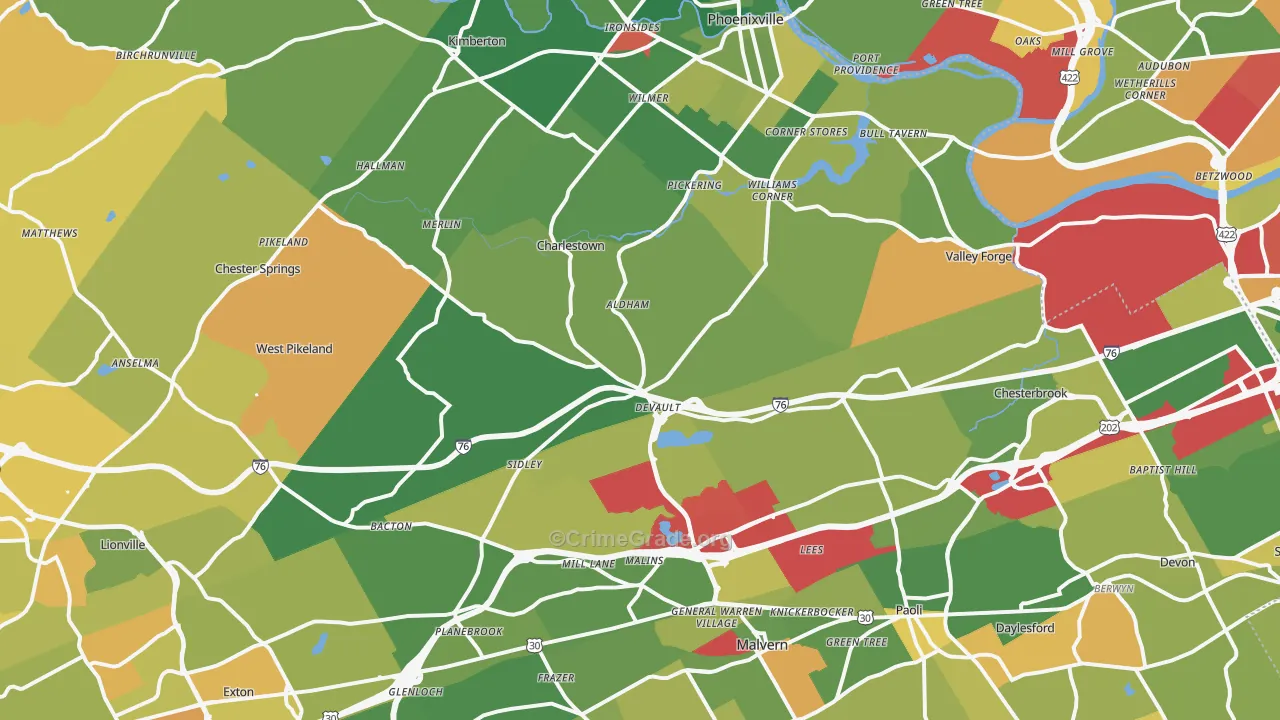 Uwchland, PA Map of Murder Rates