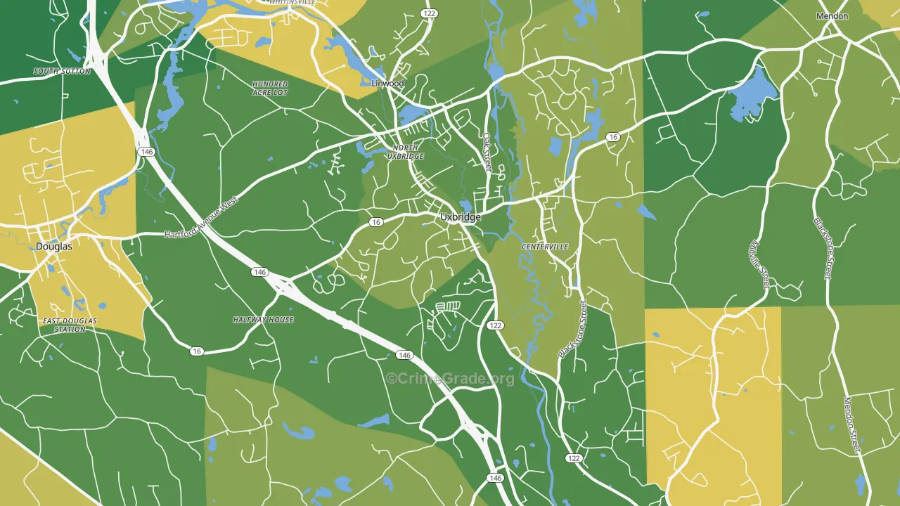 Uxbridge, MA Map of Murder Rates