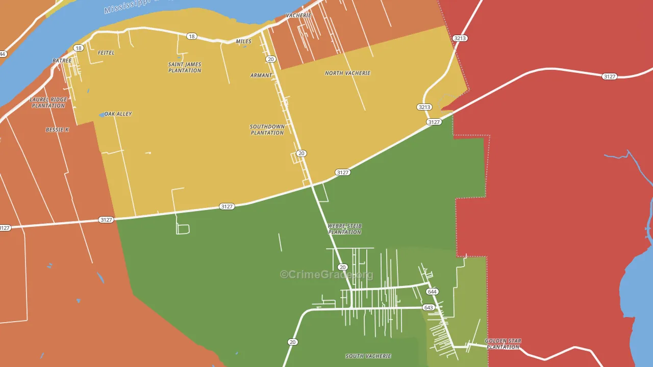Vacherie, LA Map of Murder Rates