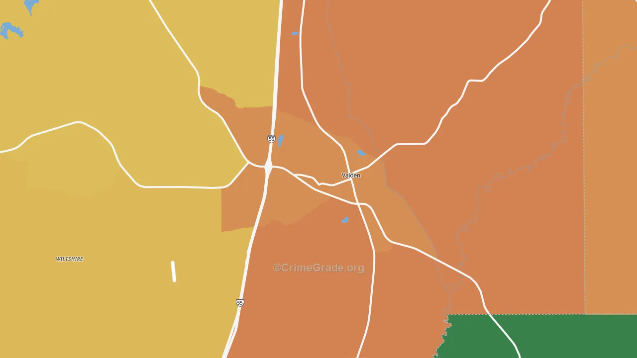 Vaiden, MS Map of Murder Rates