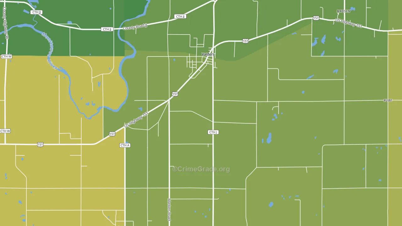 Valders, WI Map of Murder Rates