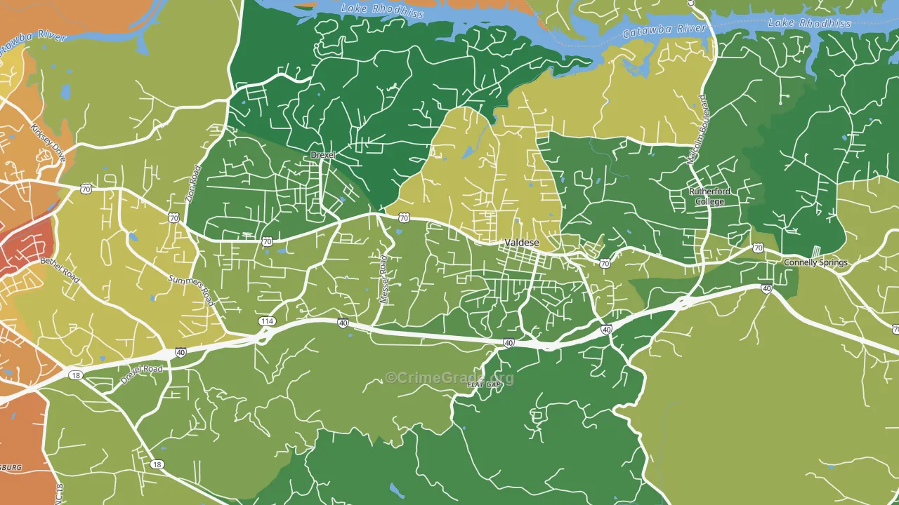 Valdese, NC Map of Murder Rates