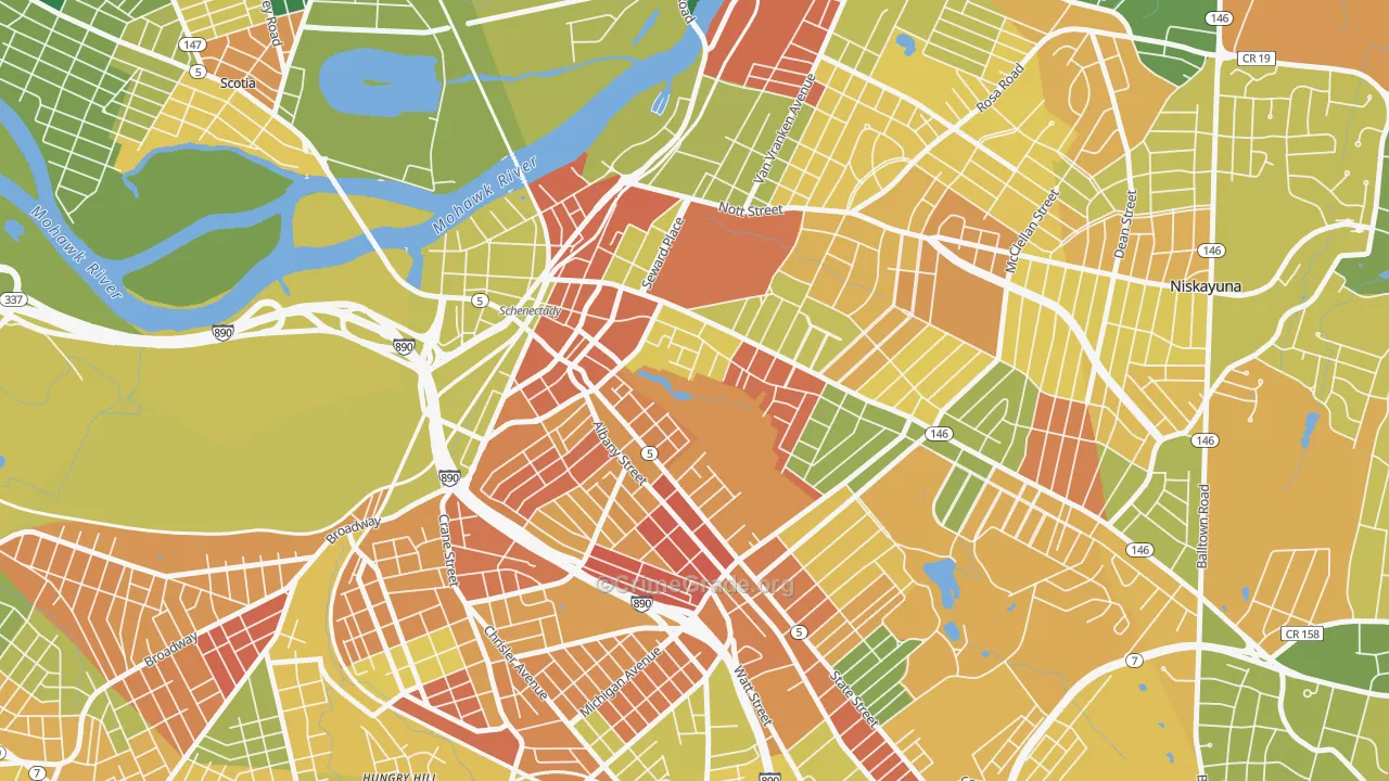 Vale and Eastern Avenue, Schenectady, NY Map of Murder Rates
