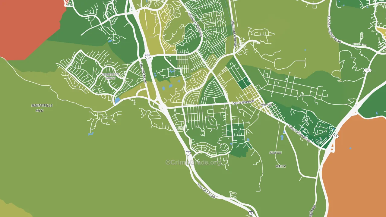 Valencia, Newhall, CA Map of Murder Rates