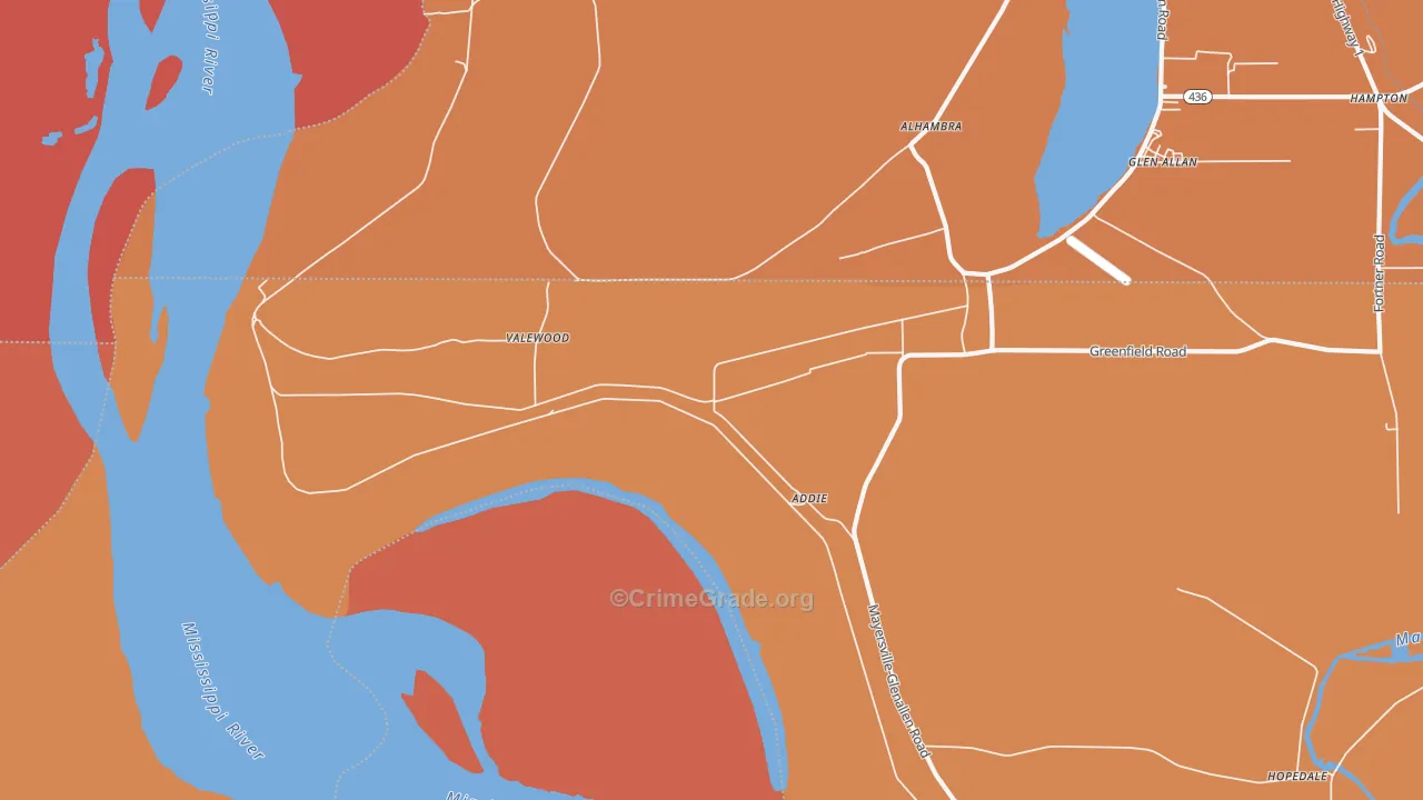 Valewood, MS Map of Murder Rates