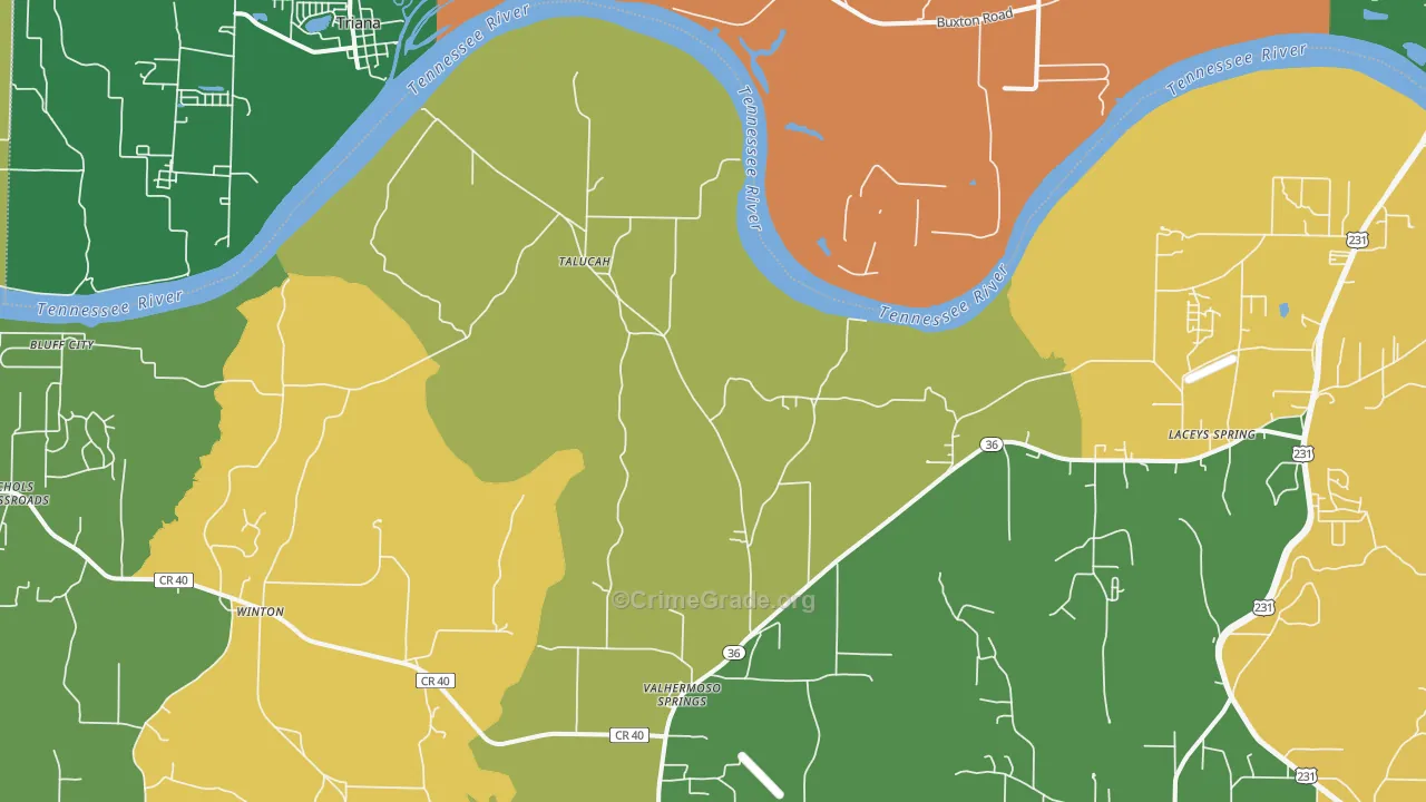 Valhermoso Springs, AL Map of Murder Rates