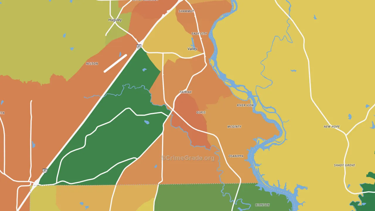 Valley, AL Map of Murder Rates
