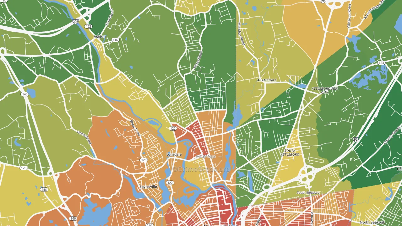 Valley Falls, RI Map of Murder Rates