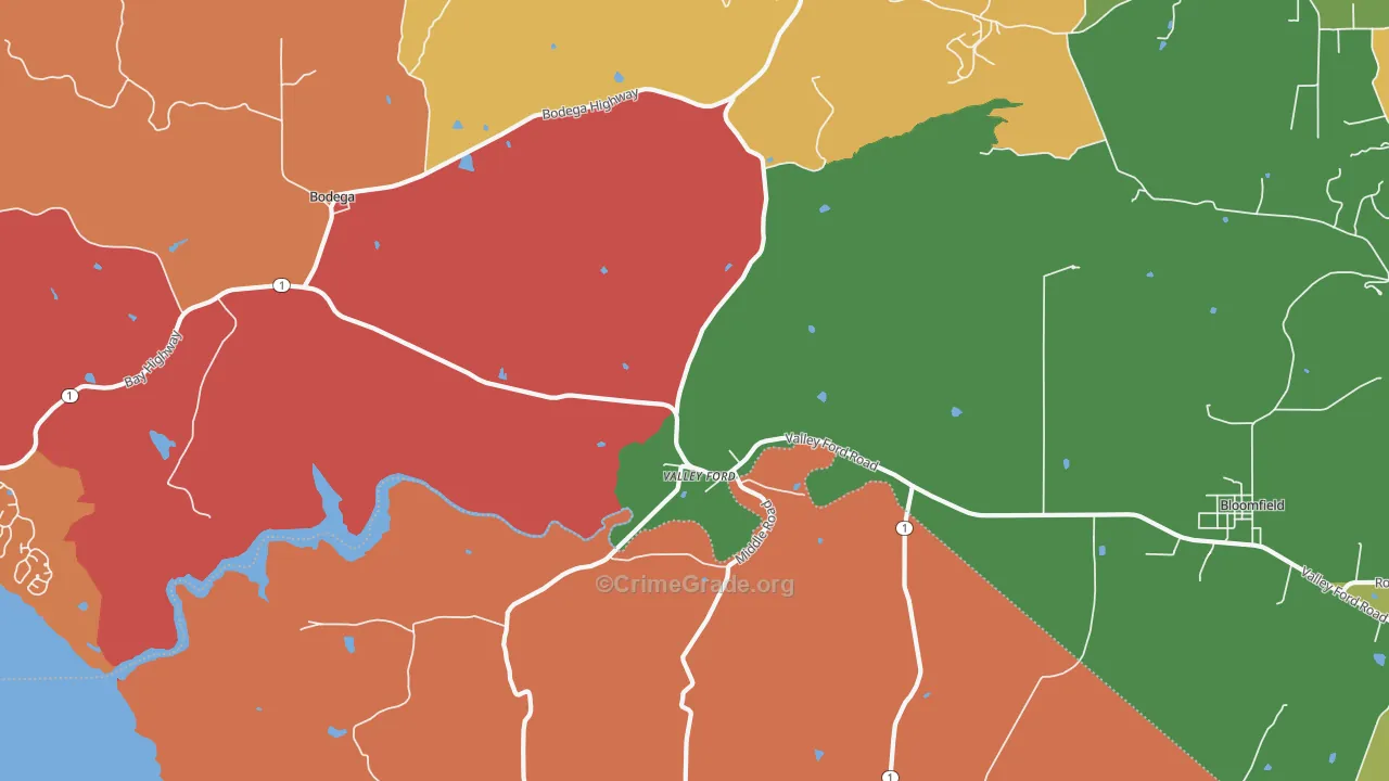 Valley Ford, CA Map of Murder Rates
