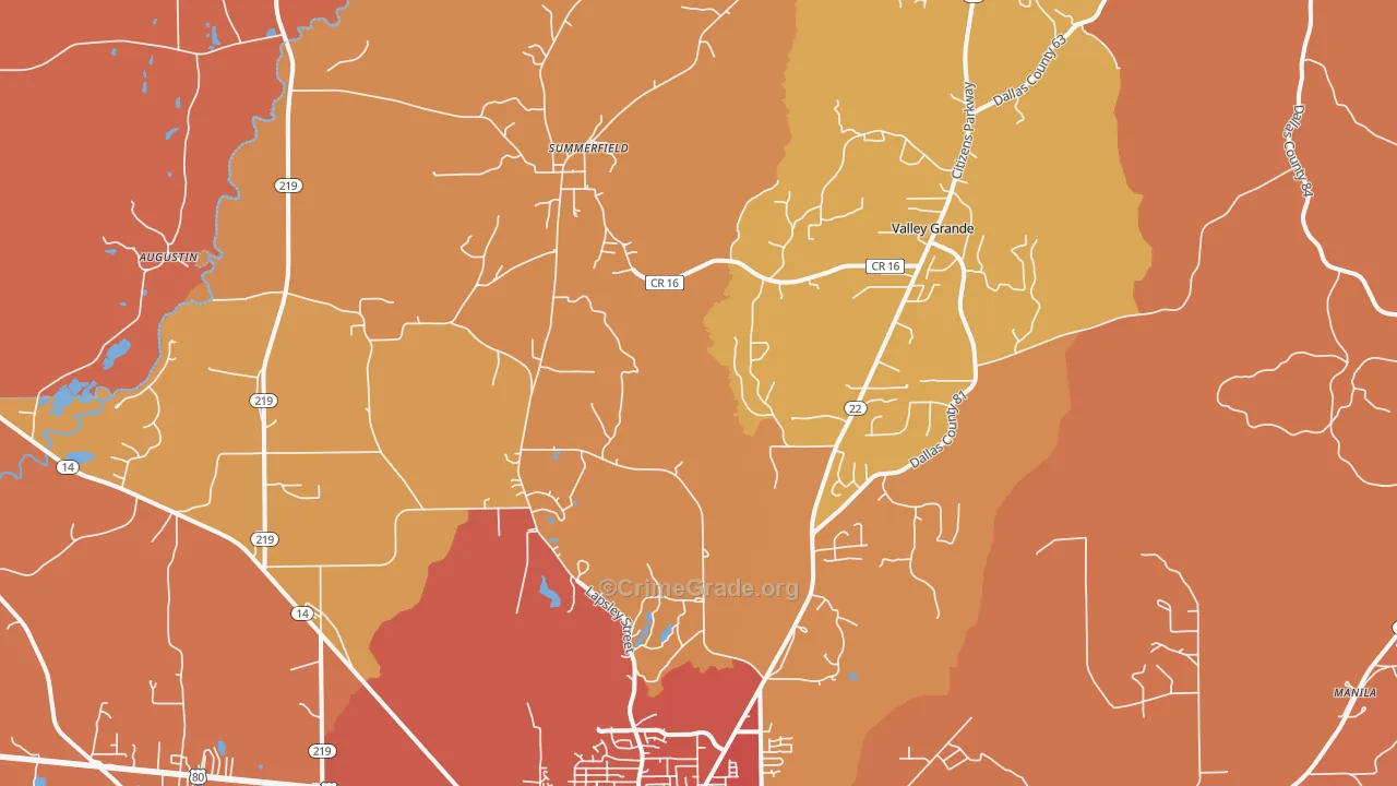 Valley Grande, AL Map of Murder Rates