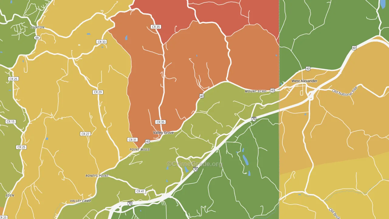 Valley Grove, WV Map of Murder Rates