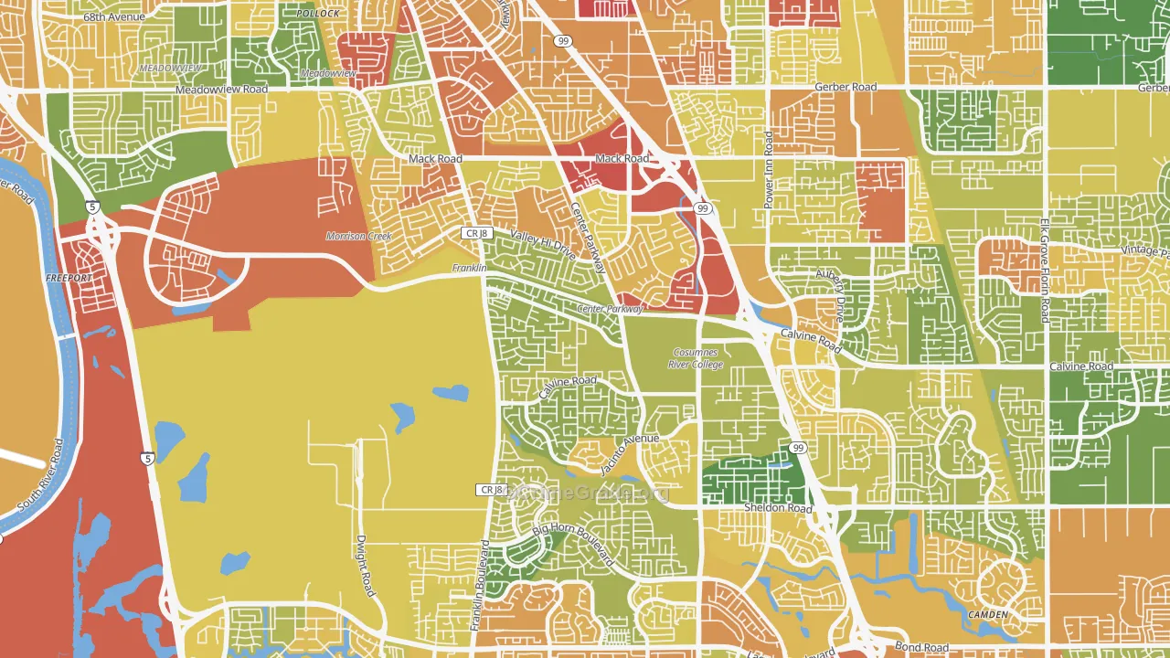 Valley High-North Laguna, Sacramento, CA Map of Murder Rates
