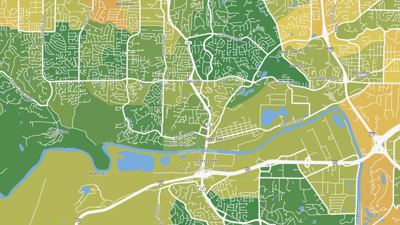 Valley Park, MO Map of Murder Rates