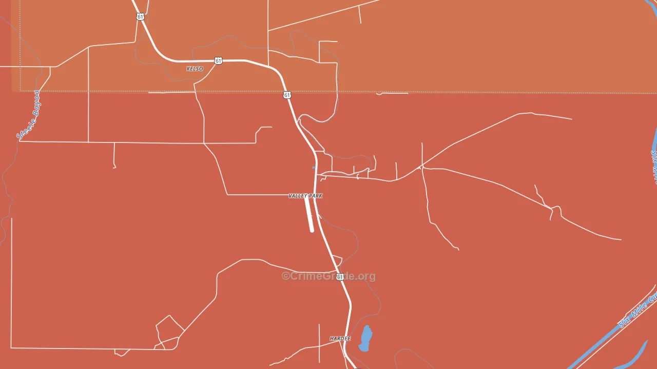 Valley Park, MS Map of Murder Rates