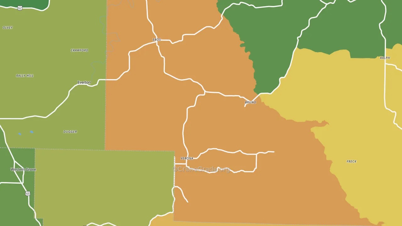 Valley Springs, AR Map of Murder Rates