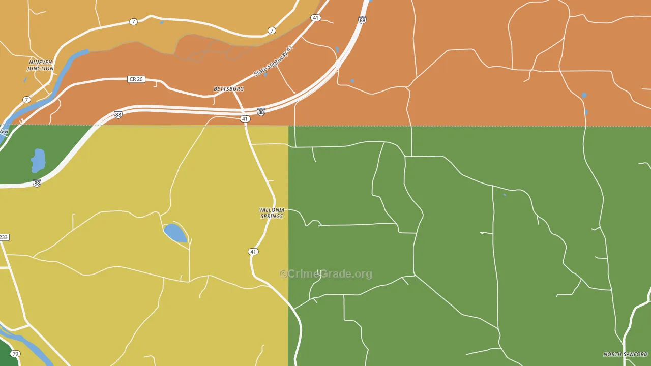 Vallonia Springs, NY Map of Murder Rates