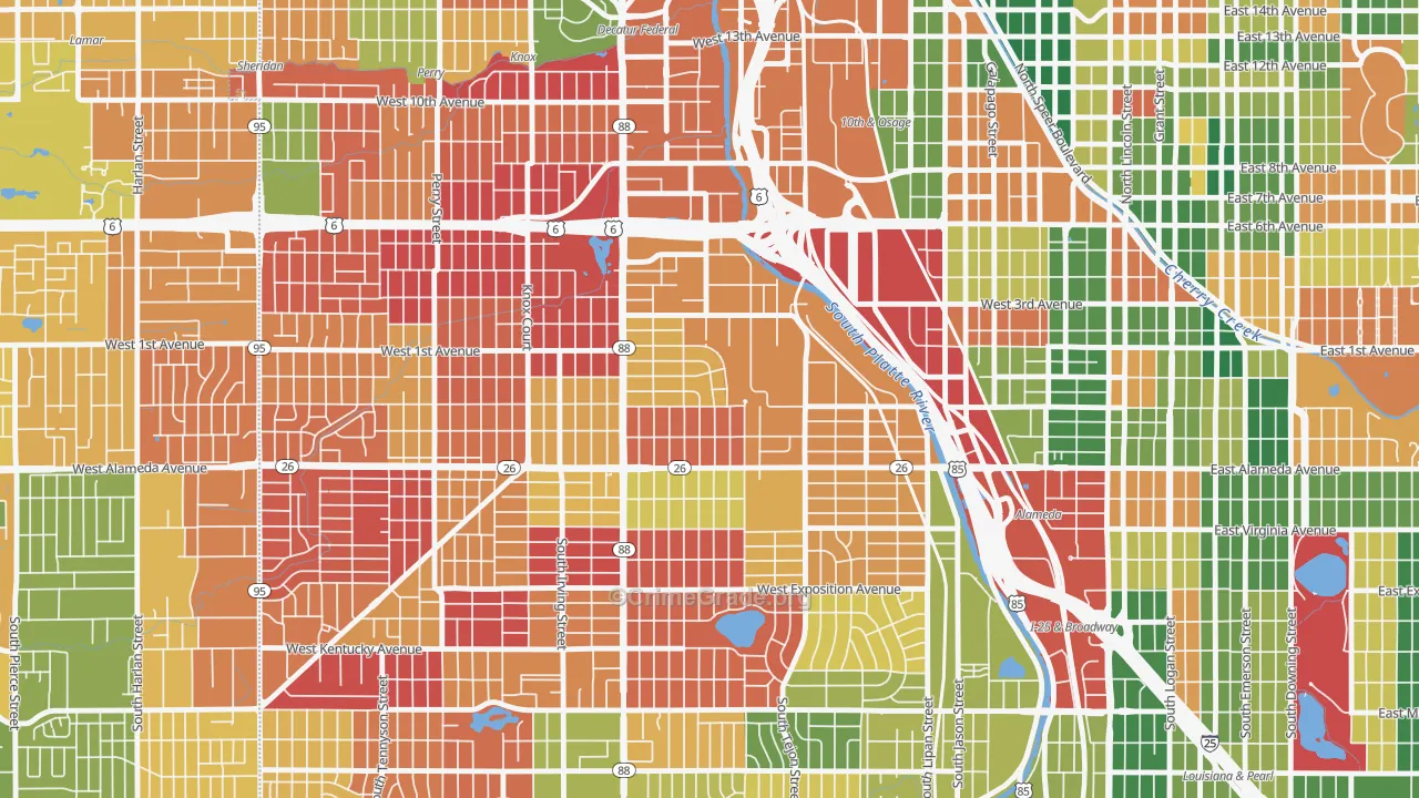 Valverde, Denver, CO Map of Murder Rates
