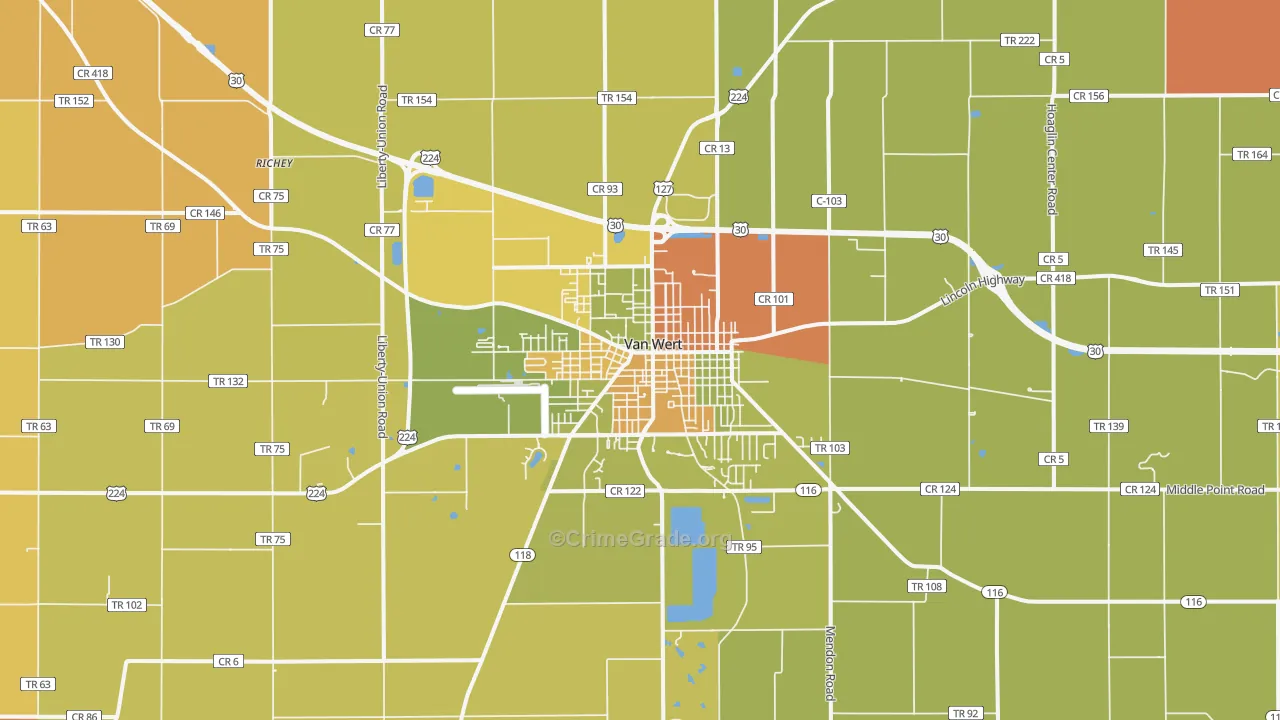 Van Wert, OH Map of Murder Rates