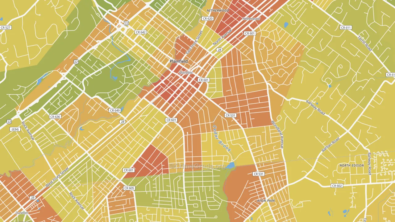 Van Wyck Brooks Historic District, Plainfield, NJ Map of Murder Rates