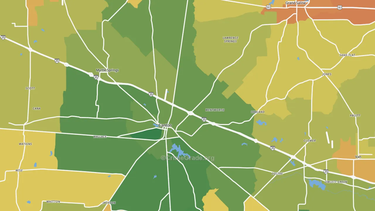 Van Zandt County, TX Map of Murder Rates