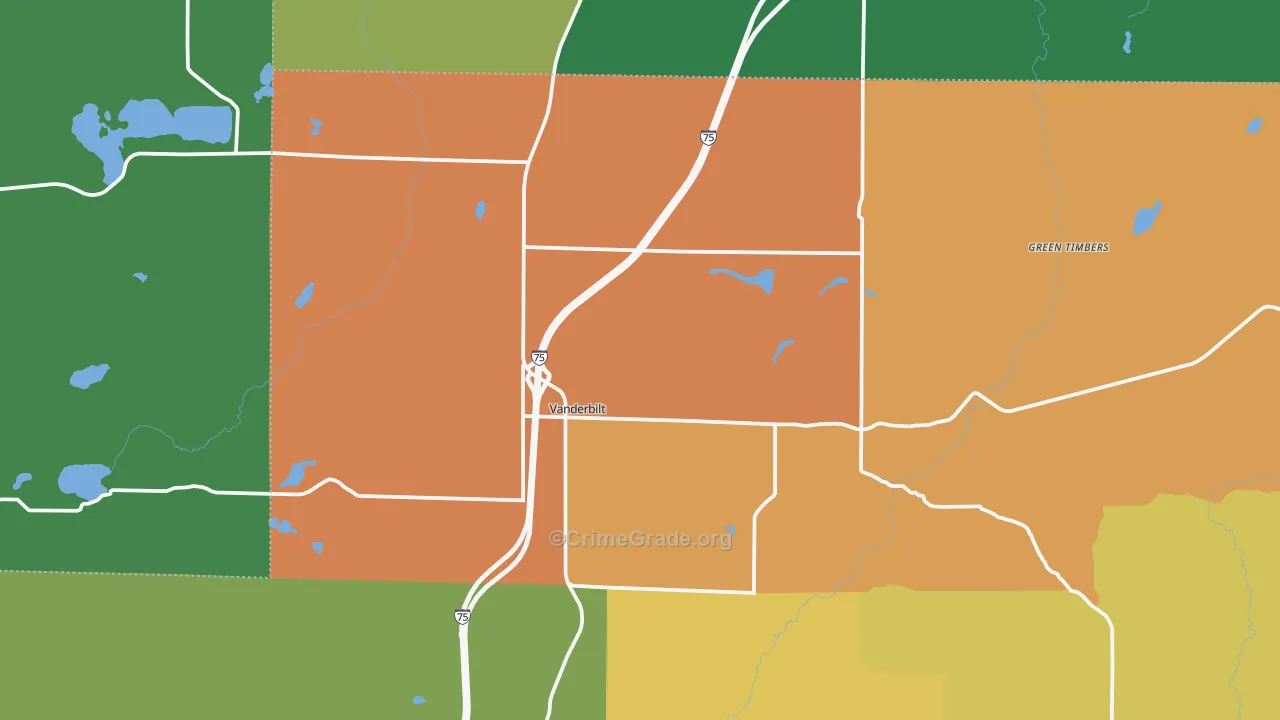 Vanderbilt, MI Map of Murder Rates
