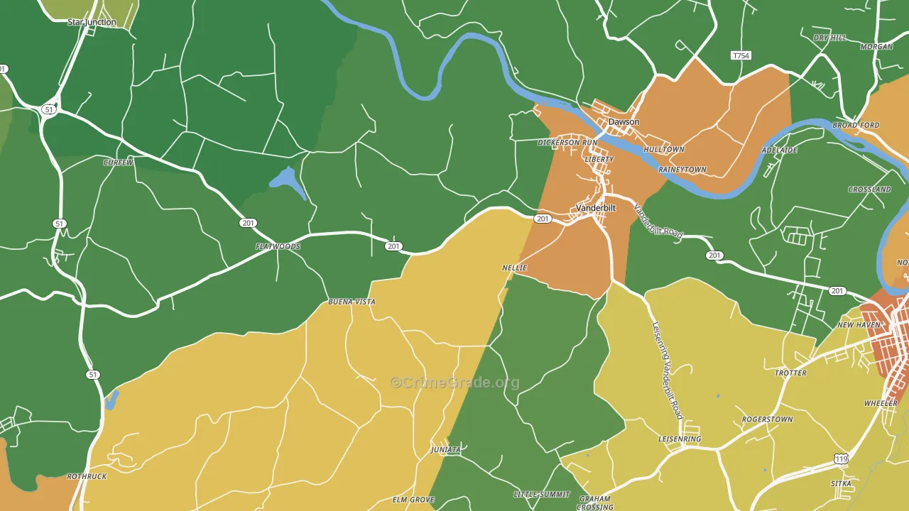 Vanderbilt, PA Map of Murder Rates