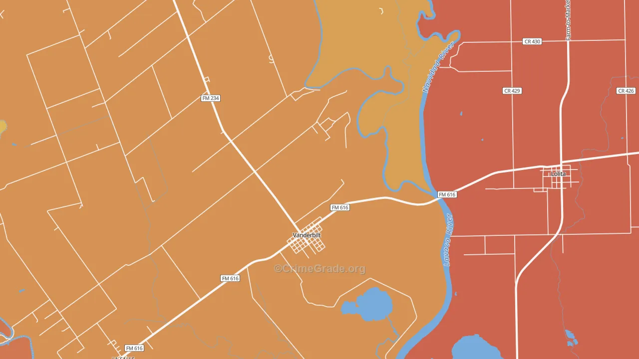 Vanderbilt, TX Map of Murder Rates