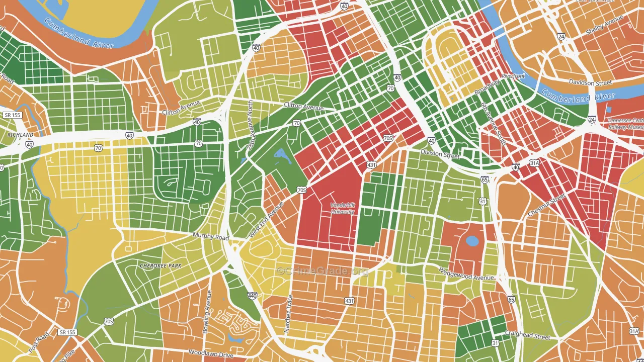 Vanderbilt-West End, Nashville, TN Map of Murder Rates