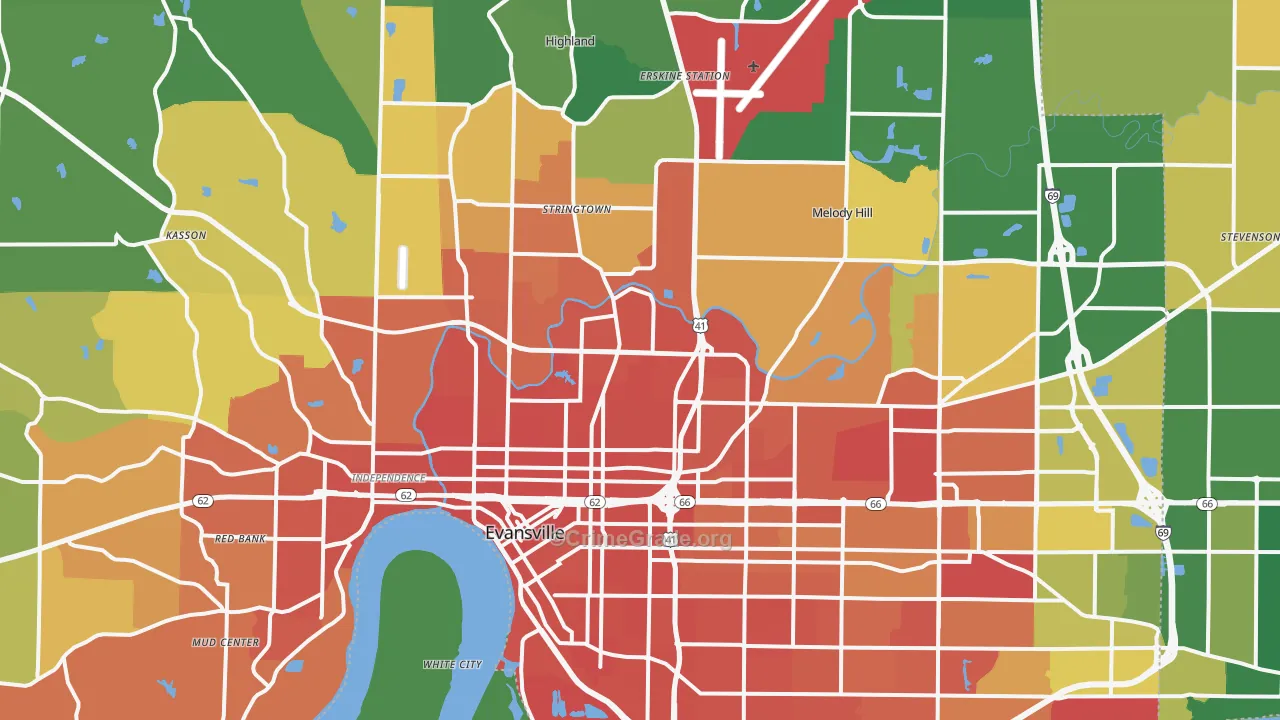 Vanderburgh County, IN Map of Murder Rates