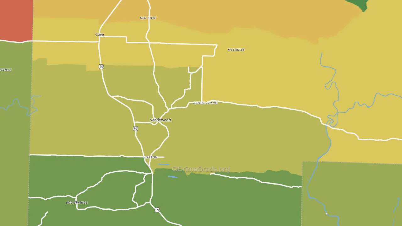 Vandervoort, AR Map of Murder Rates