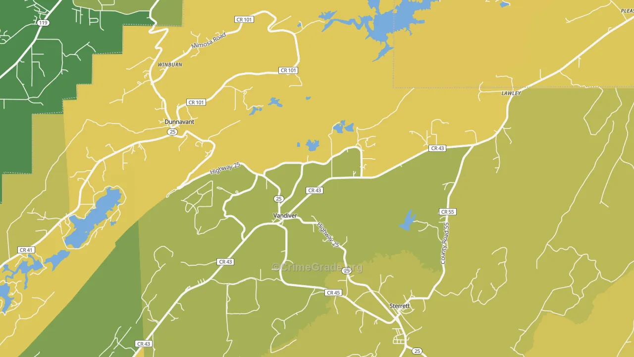 Vandiver, AL Map of Murder Rates