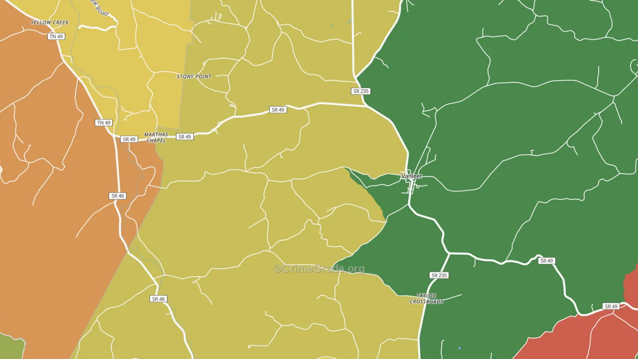 Vanleer, TN Map of Murder Rates