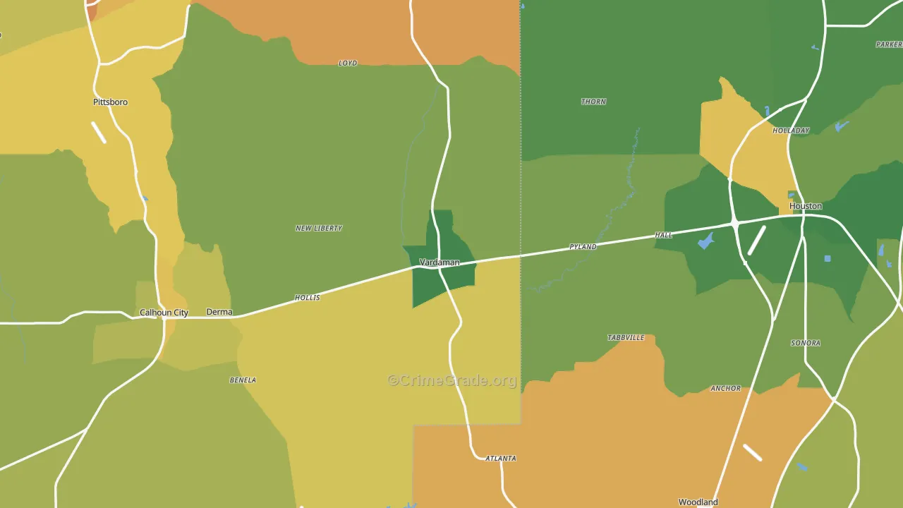 Vardaman, MS Map of Murder Rates