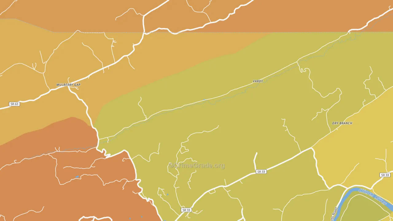 Vardy, TN Map of Murder Rates