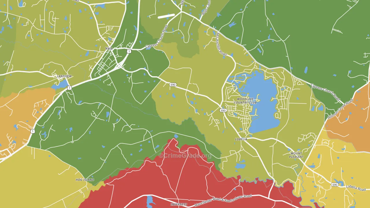 Vass, NC Map of Murder Rates