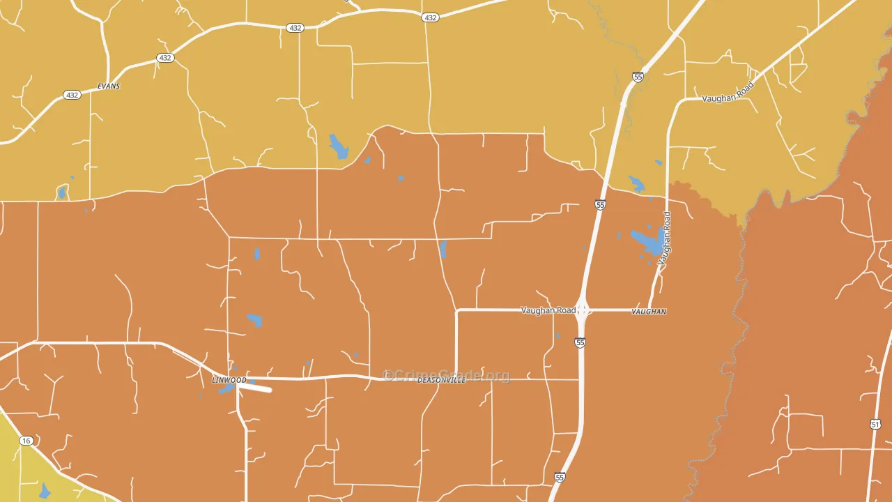 Vaughan, MS Map of Murder Rates