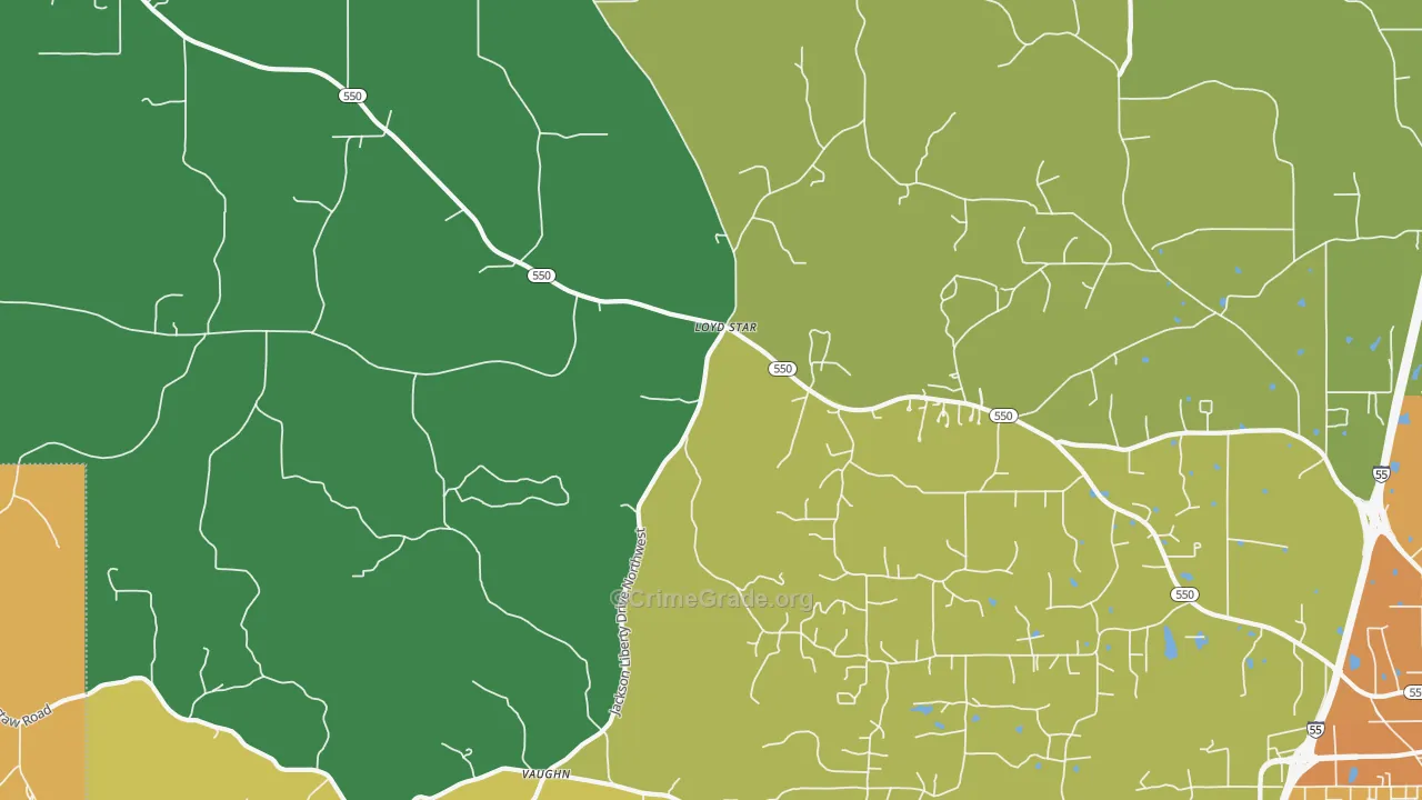 Vaughn, MS Map of Murder Rates