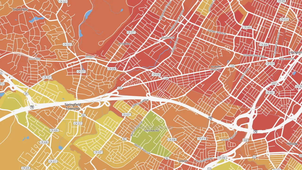 Vauxhall, NJ Map of Murder Rates