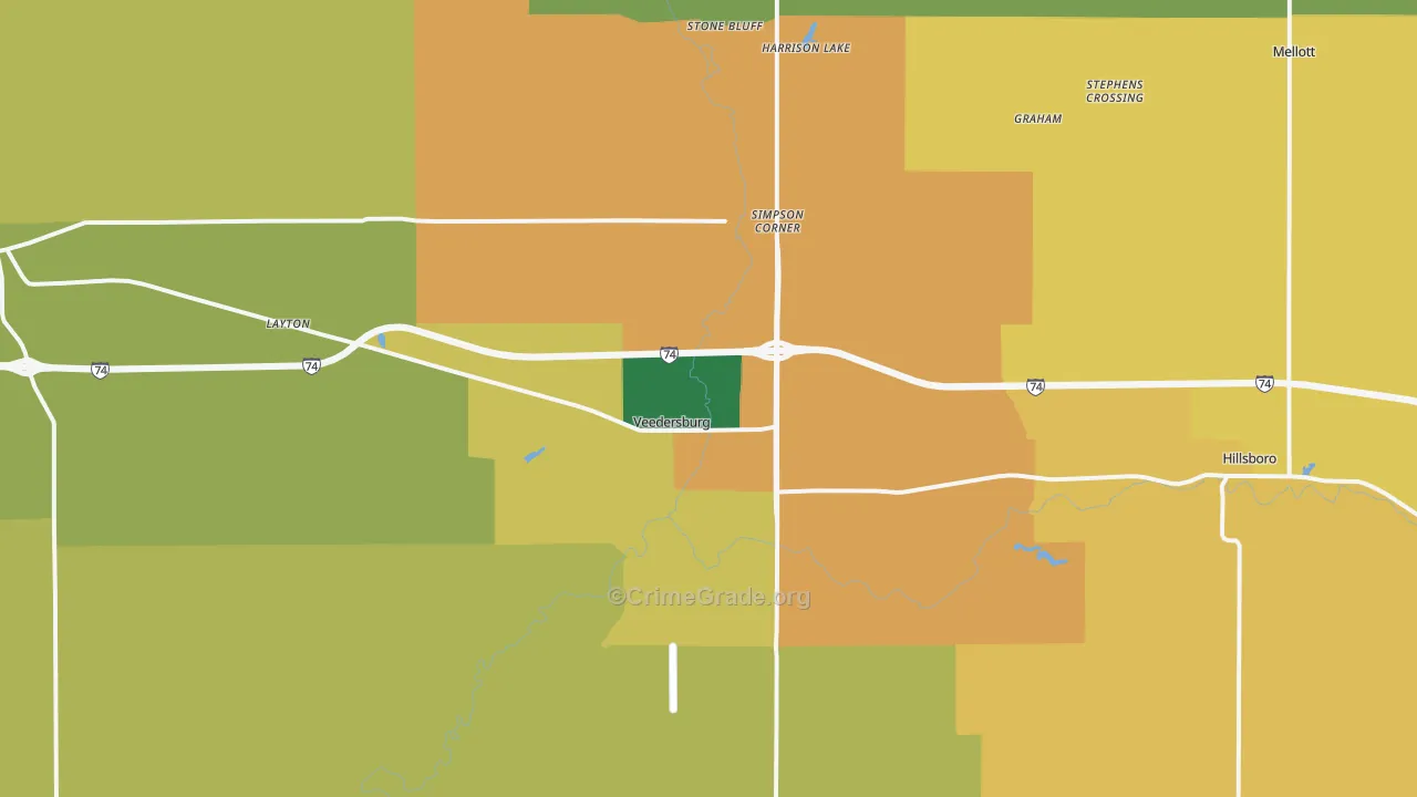 Veedersburg, IN Map of Murder Rates