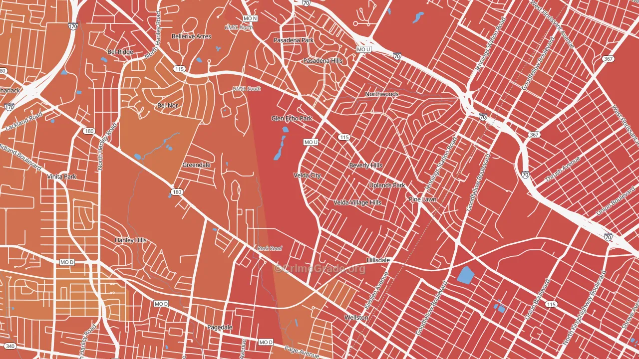 Velda City, MO Map of Murder Rates