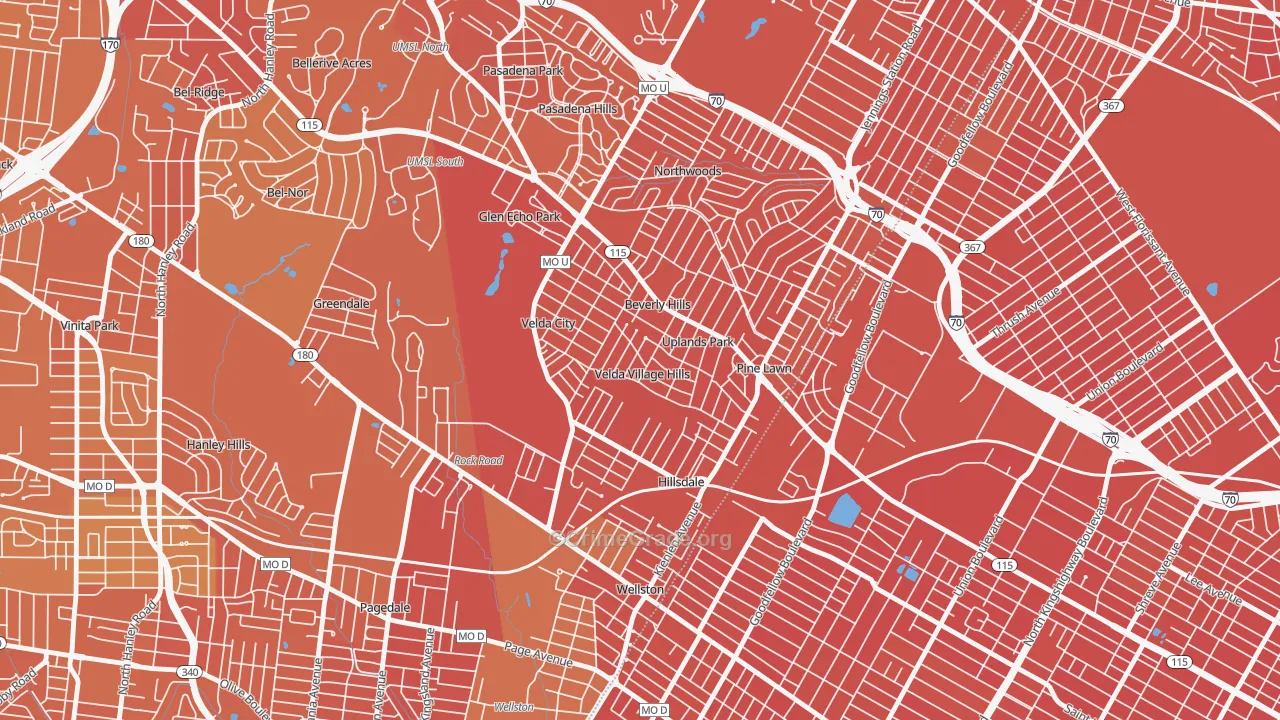 Velda Village Hills, MO Map of Murder Rates