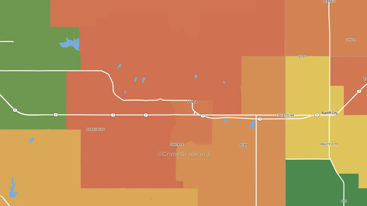 Velma, OK Map of Murder Rates