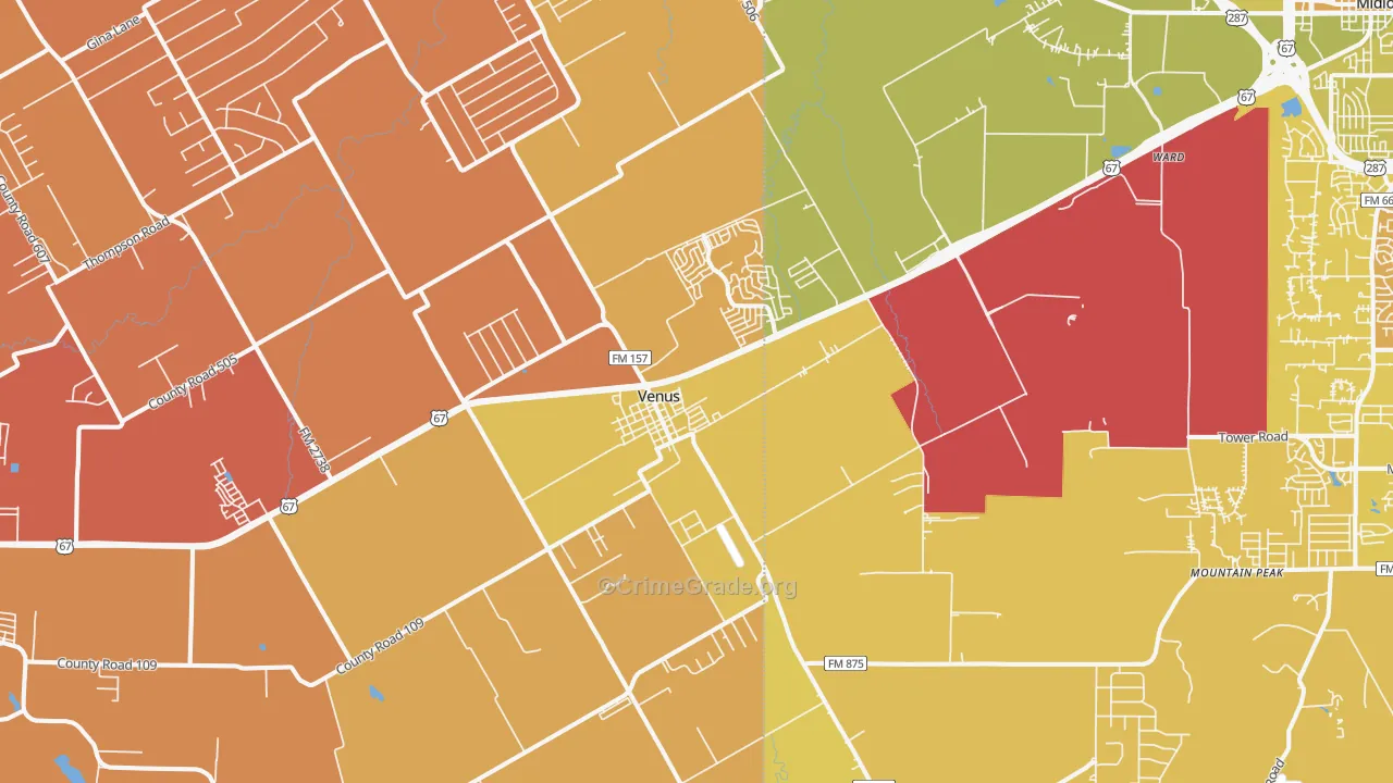Venus, TX Map of Murder Rates