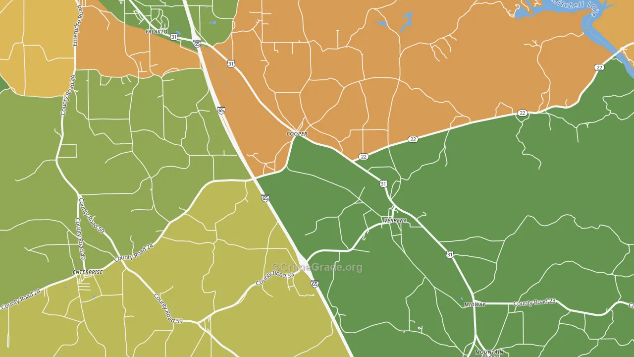 Verbena, AL Map of Murder Rates