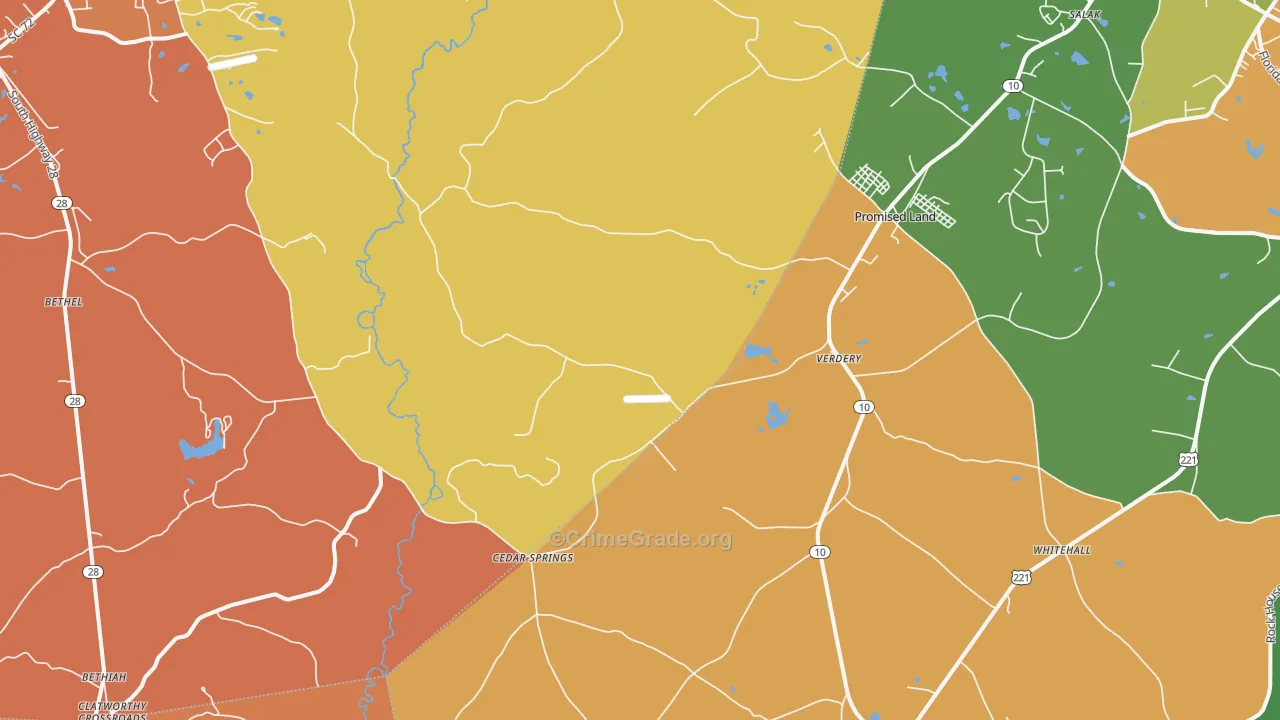 Verdery, SC Map of Murder Rates