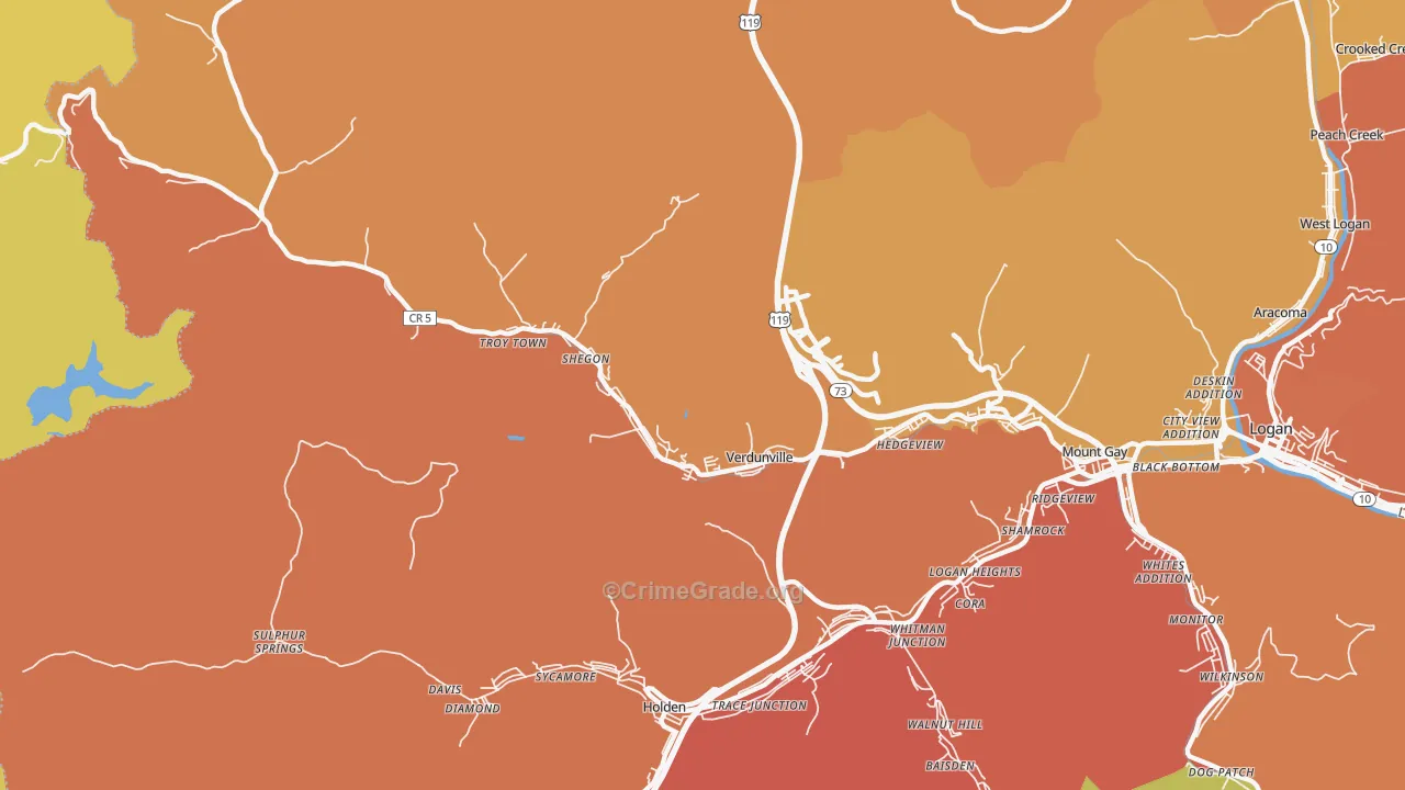 Verdunville, WV Map of Murder Rates