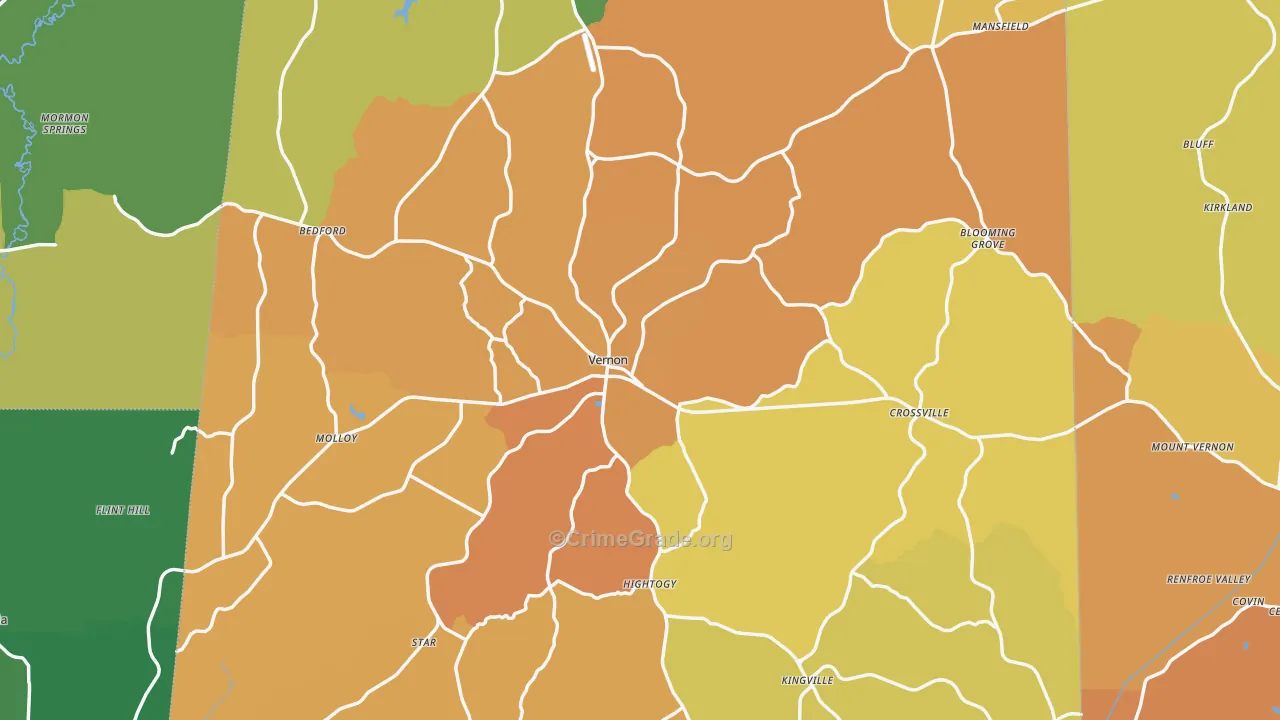 Vernon, AL Map of Murder Rates