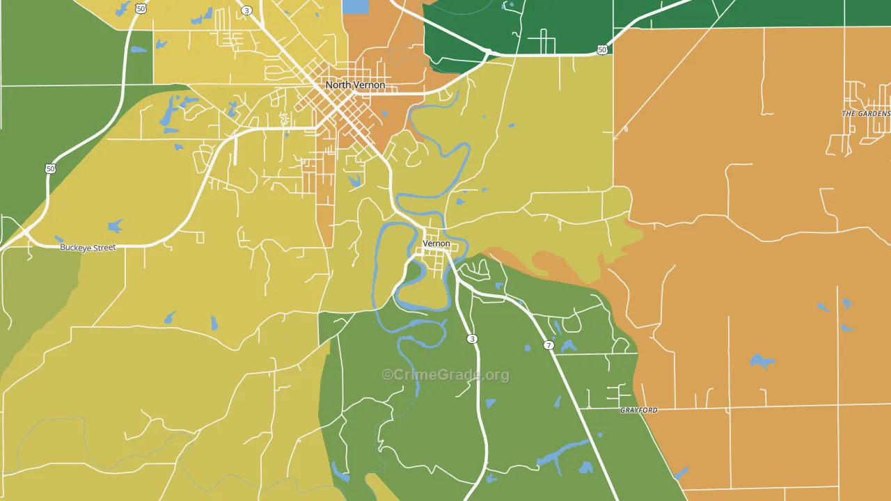 Vernon, IN Map of Murder Rates